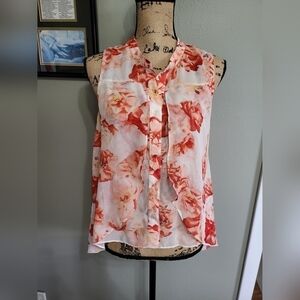 BCBGeneration Fiery Red Semi Sheer Flowy Tank Button Down